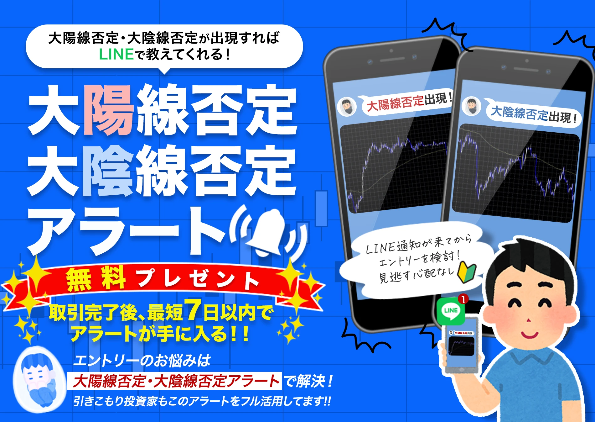 大陽線否定・大陰線否定が出現すればLINEで教えてくれる「大陽線否定・大陰線否定アラート」を無料プレゼント!