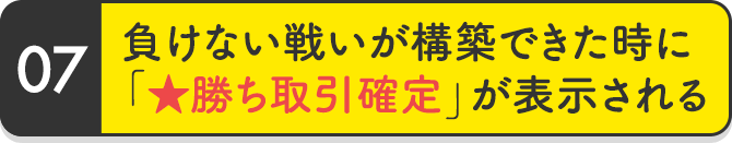 負けない戦いが構築できた時に「★勝ち取引確定」が表示される